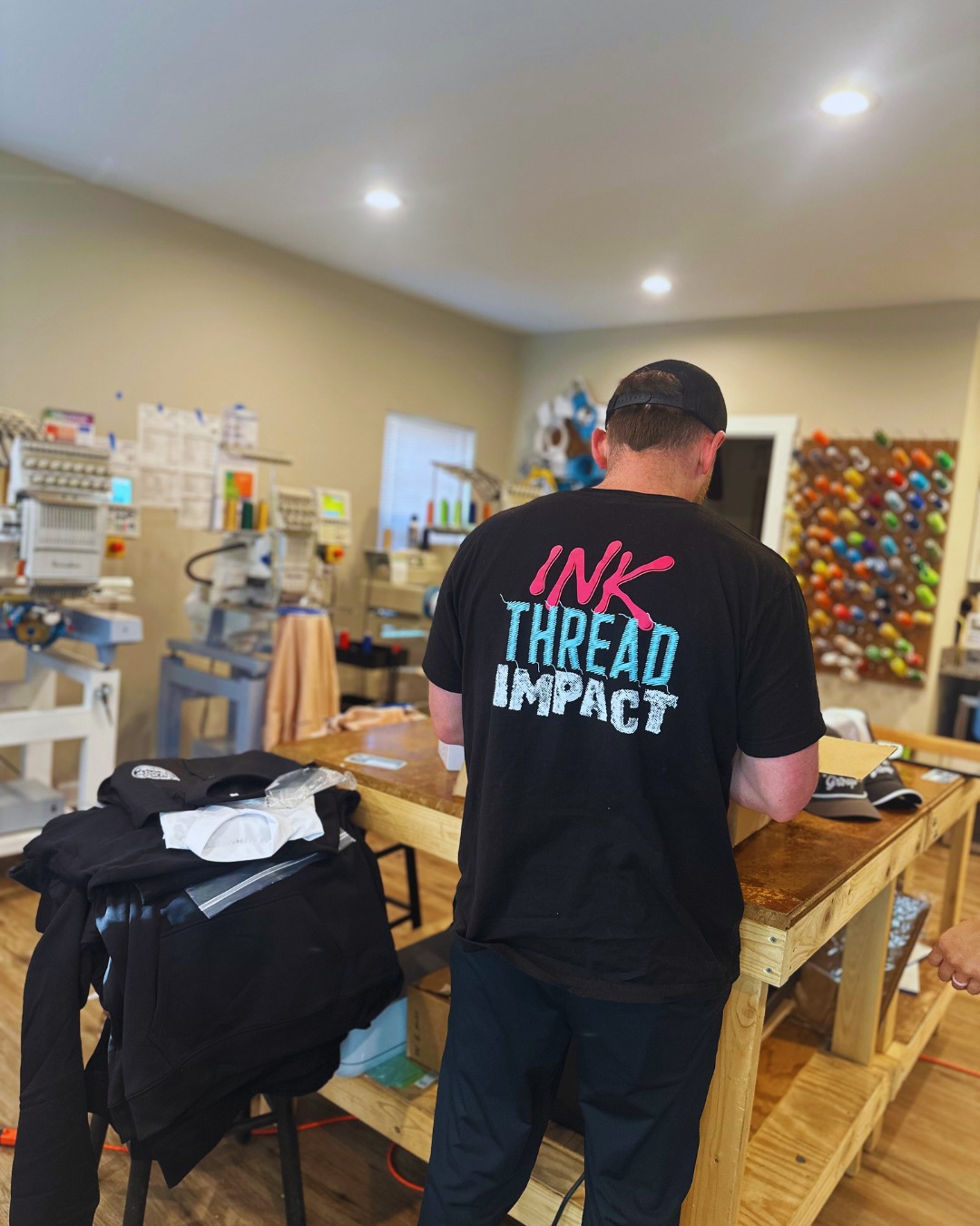 Chris Pitts working in the Prolific Printwear shop