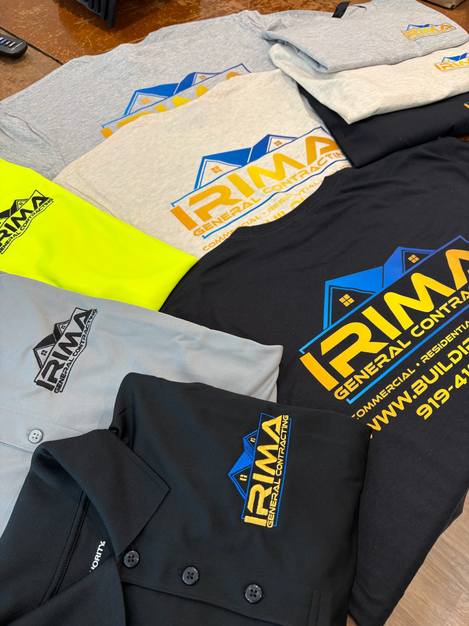 IRIMA General Contracting shirts and polos