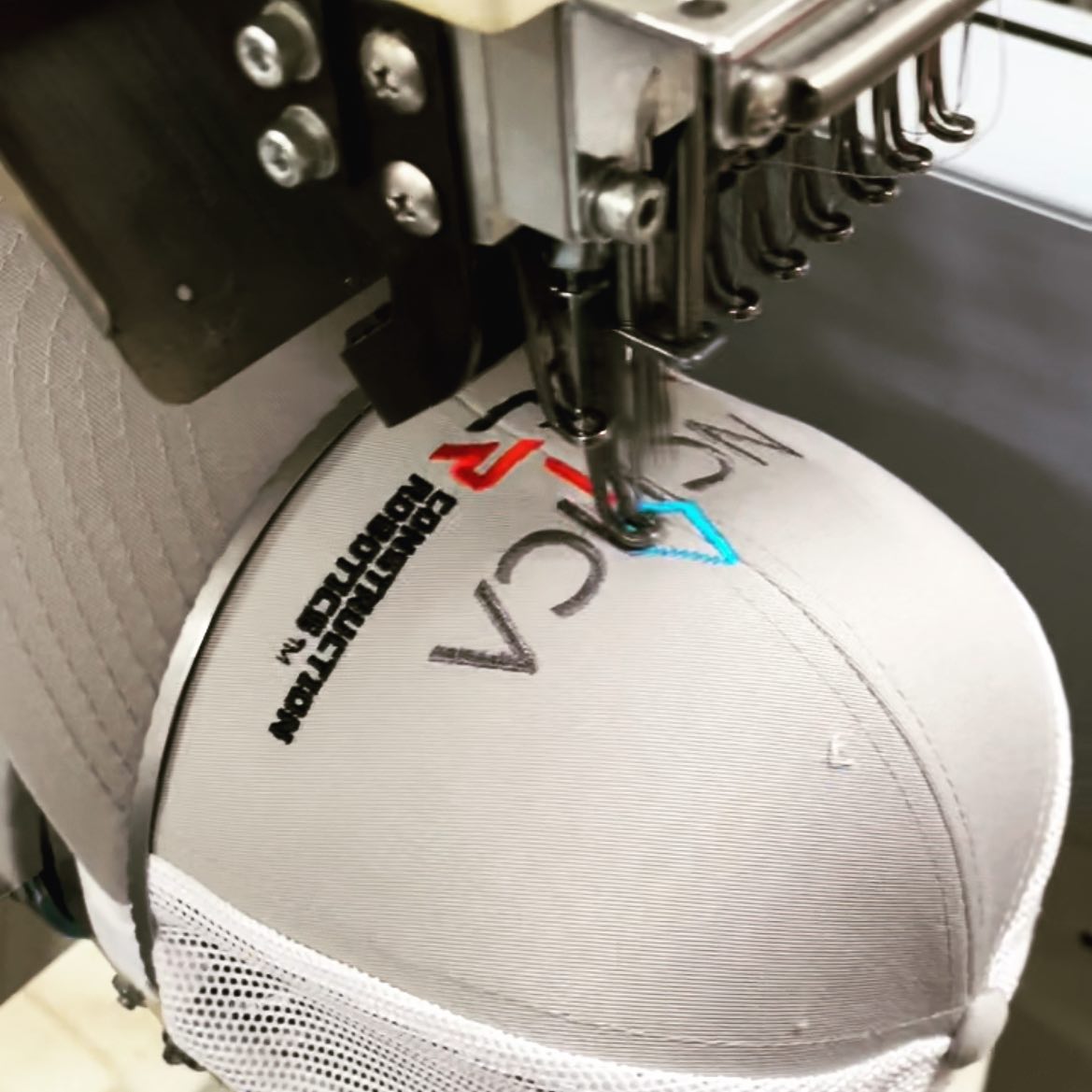 Embroidery machine stitching in action