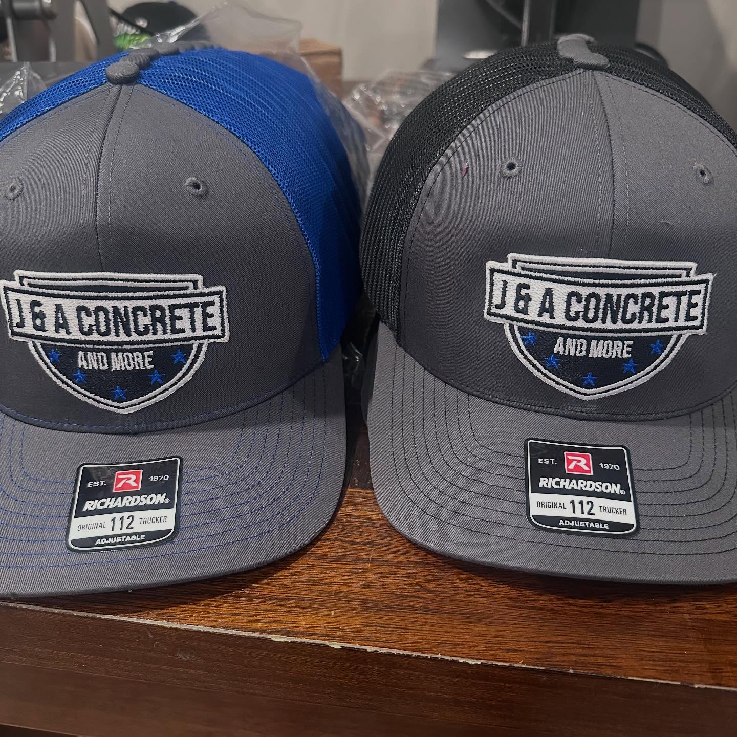 J&A Concrete embroidered patch hats