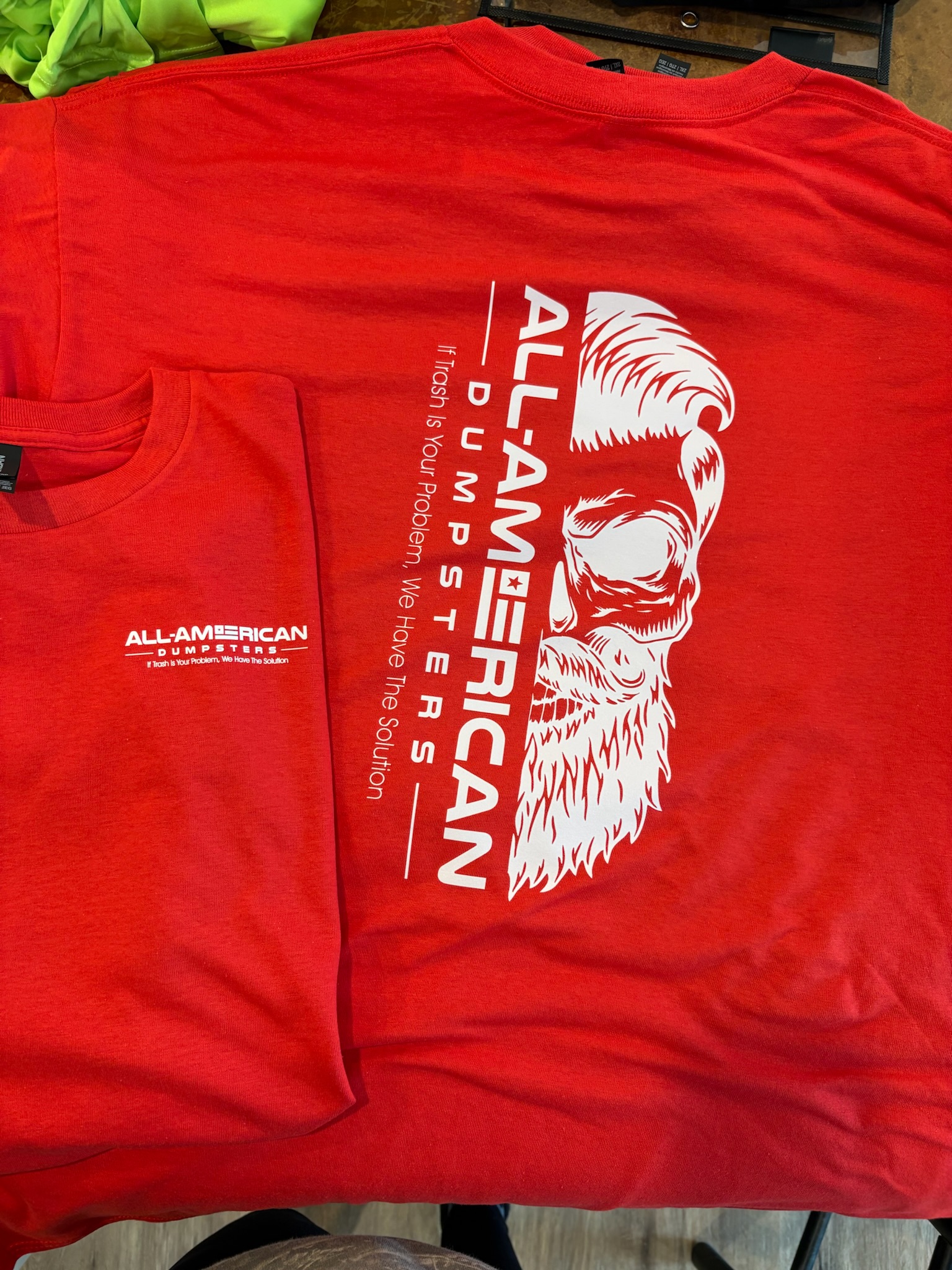 All-American Dumpsters screen printed shirts
